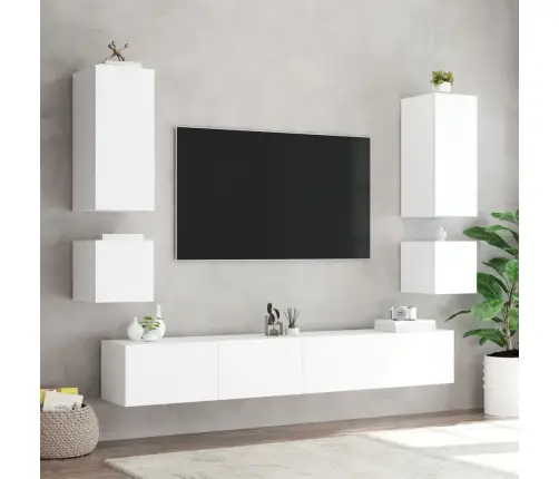 Sieninė Tv Spintelė Su Led Lemputėmis, Balta, 100X35X31Cm