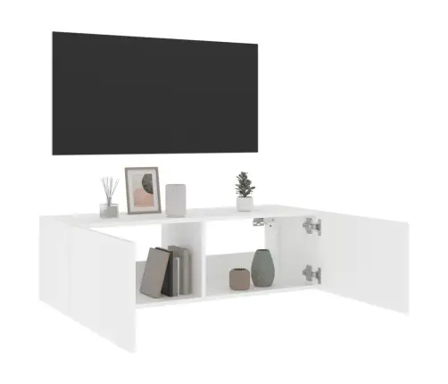 Sieninė Tv Spintelė Su Led Lemputėmis, Balta, 100X35X31Cm