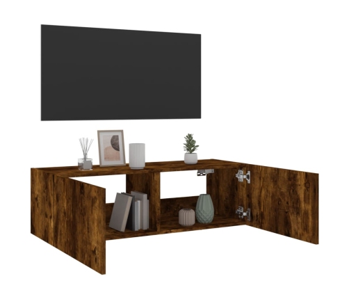 Sieninė Tv Spintelė Su Led Lemputėmis, Dūminė, 100X35X31Cm
