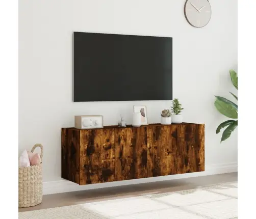 Sieninės Tv Spintelės Su Led, 2Vnt., Dūminės Ąžuolo, 60X35X41Cm