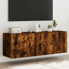 Sieninės Tv Spintelės Su Led, 2Vnt., Dūminės Ąžuolo, 60X35X41Cm