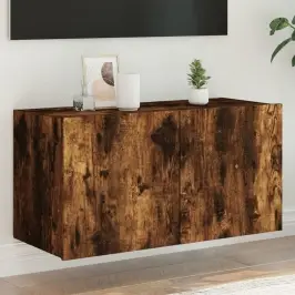 Sieninė Tv Spintelė Su Led Lemputėmis, Dūminė, 80X35X41Cm