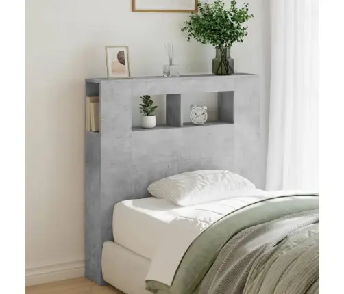 Gultas Galvgalis Ar Led, Betona Pelēks, 100X18,5X103,5 Cm, Koks Vidaxl