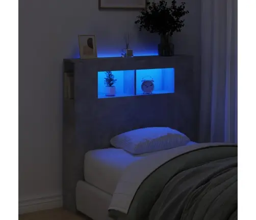 Gultas Galvgalis Ar Led, Betona Pelēks, 100X18,5X103,5 Cm, Koks Vidaxl