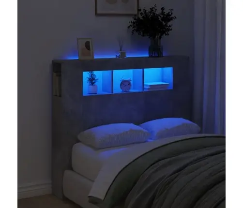 Gultas Galvgalis Ar Led, Betona Pelēks, 120X18,5X103,5 Cm, Koks Vidaxl