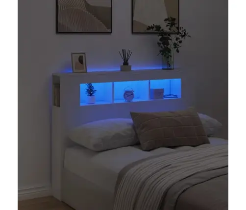 Gultas Galvgalis Ar Led, Balts, 140X18,5X103,5 Cm, Koks Vidaxl