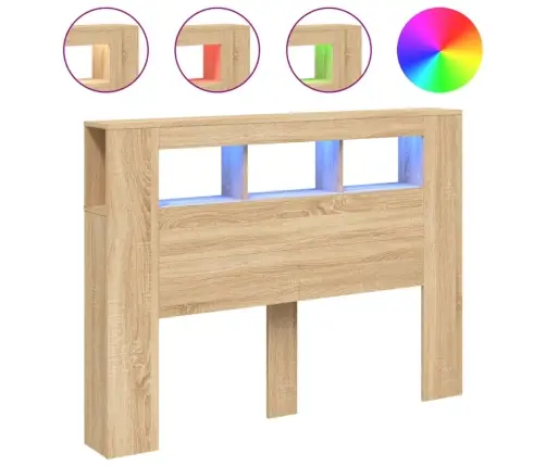 Gultas Galvgalis Ar Led, Ozola Krāsa, 140X18,5X103,5 Cm, Koks Vidaxl