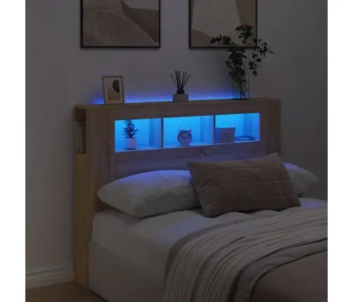 Gultas Galvgalis Ar Led, Ozola Krāsa, 140X18,5X103,5 Cm, Koks Vidaxl