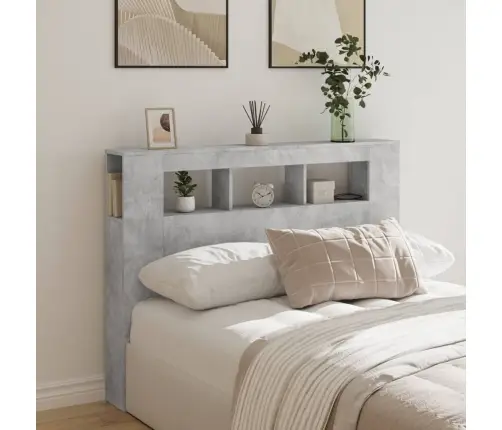 Gultas Galvgalis Ar Led, Betona Pelēks, 140X18,5X103,5 Cm, Koks Vidaxl