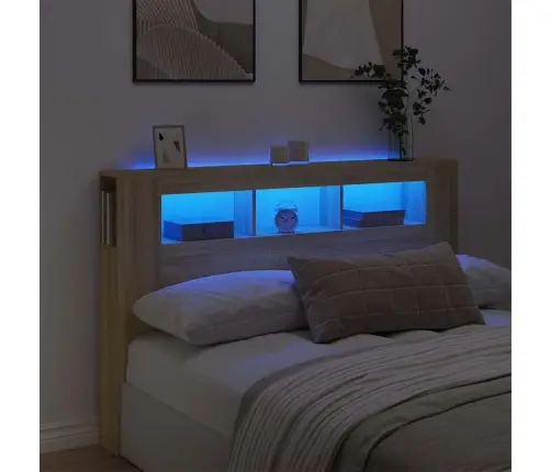 Gultas Galvgalis Ar Led, Ozola Krāsa, 160X18,5X103,5 Cm, Koks Vidaxl