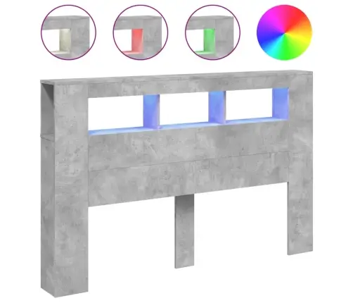 Gultas Galvgalis Ar Led, Betona Pelēks, 160X18,5X103,5 Cm, Koks Vidaxl