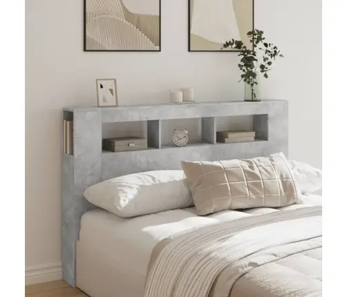 Gultas Galvgalis Ar Led, Betona Pelēks, 160X18,5X103,5 Cm, Koks Vidaxl