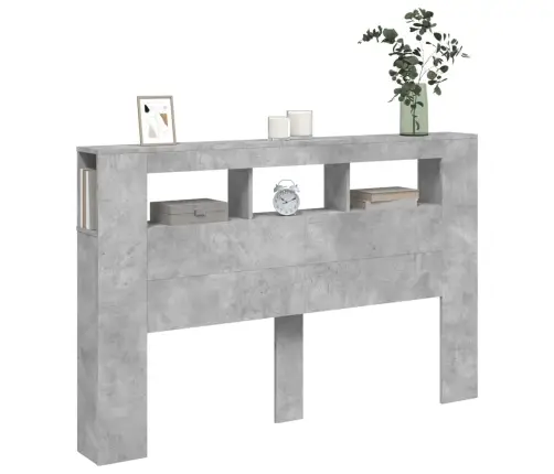 Gultas Galvgalis Ar Led, Betona Pelēks, 160X18,5X103,5 Cm, Koks Vidaxl