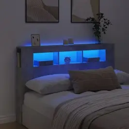 Gultas Galvgalis Ar Led, Betona Pelēks, 160X18,5X103,5 Cm, Koks Vidaxl