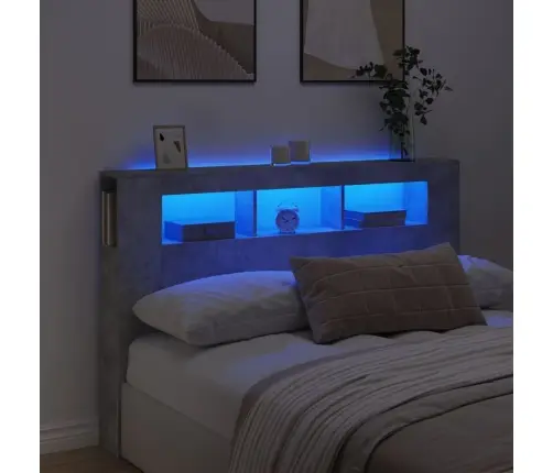 Gultas Galvgalis Ar Led, Betona Pelēks, 160X18,5X103,5 Cm, Koks Vidaxl