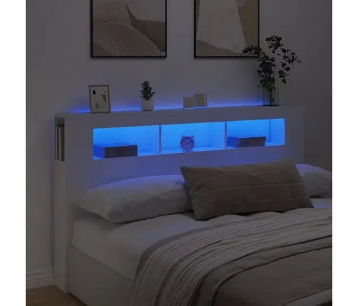 Gultas Galvgalis Ar Led, Balts, 180X18,5X103,5 Cm, Koks Vidaxl