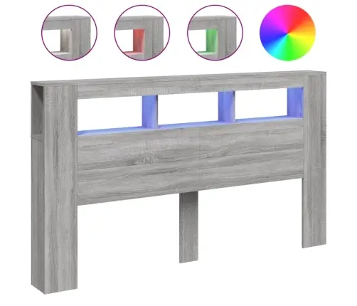 Gultas Galvgalis Ar Led, Pelēka Ozola, 180X18,5X103,5 Cm, Koks Vidaxl