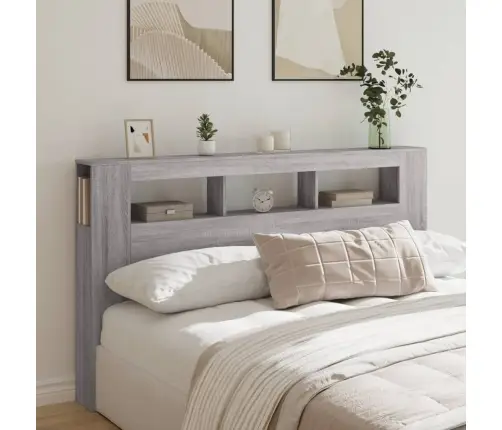 Gultas Galvgalis Ar Led, Pelēka Ozola, 180X18,5X103,5 Cm, Koks Vidaxl