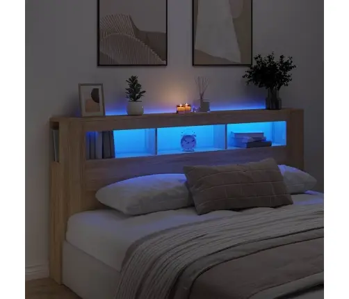 Gultas Galvgalis Ar Led, Ozola Krāsa, 200X18,5X103,5 Cm, Koks Vidaxl