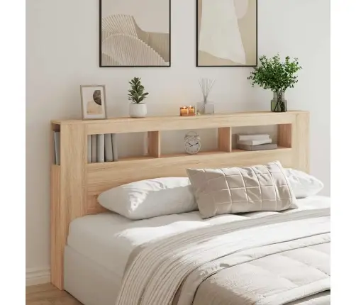 Gultas Galvgalis Ar Led, Ozola Krāsa, 200X18,5X103,5 Cm, Koks Vidaxl