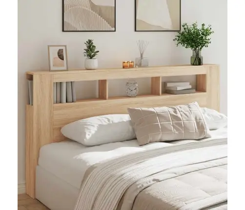 Gultas Galvgalis Ar Led, Ozola Krāsa, 200X18,5X103,5 Cm, Koks Vidaxl