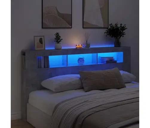 Gultas Galvgalis Ar Led, Betona Pelēks, 200X18,5X103,5 Cm, Koks Vidaxl