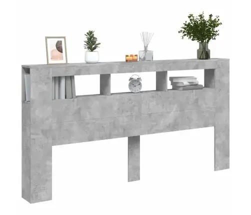Gultas Galvgalis Ar Led, Betona Pelēks, 200X18,5X103,5 Cm, Koks Vidaxl