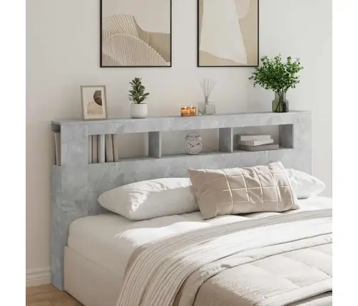 Gultas Galvgalis Ar Led, Betona Pelēks, 200X18,5X103,5 Cm, Koks Vidaxl