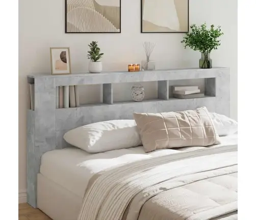 Gultas Galvgalis Ar Led, Betona Pelēks, 200X18,5X103,5 Cm, Koks Vidaxl