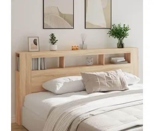 Gultas Galvgalis Ar Led, Ozola Krāsa, 220X18,5X103,5 Cm, Koks Vidaxl