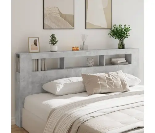 Gultas Galvgalis Ar Led, Betona Pelēks, 220X18,5X103,5 Cm, Koks Vidaxl