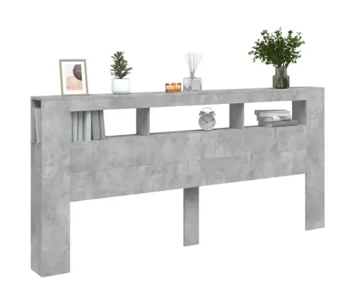 Gultas Galvgalis Ar Led, Betona Pelēks, 220X18,5X103,5 Cm, Koks Vidaxl