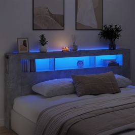 Gultas Galvgalis Ar Led, Betona Pelēks, 220X18,5X103,5 Cm, Koks Vidaxl