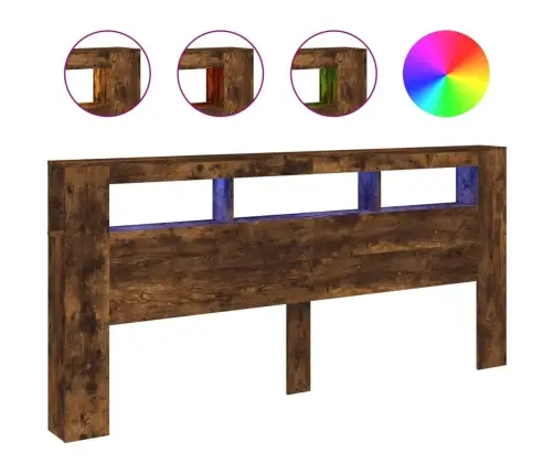 Gultas Galvgalis Ar Led, Ozola Krāsa, 220X18,5X103,5 Cm, Koks Vidaxl