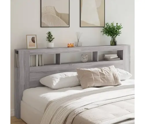 Gultas Galvgalis Ar Led, Pelēka Ozola, 220X18,5X103,5 Cm, Koks Vidaxl