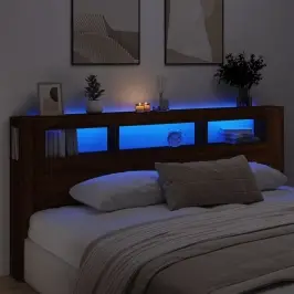 Gultas Galvgalis Ar Led, Ozola Krāsa, 220X18,5X103,5 Cm, Koks Vidaxl