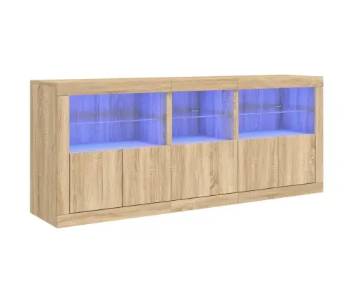 Kumode Ar Led Lampiņām, Ozolkoka Krāsa, 162X37X67 Cm Vidaxl