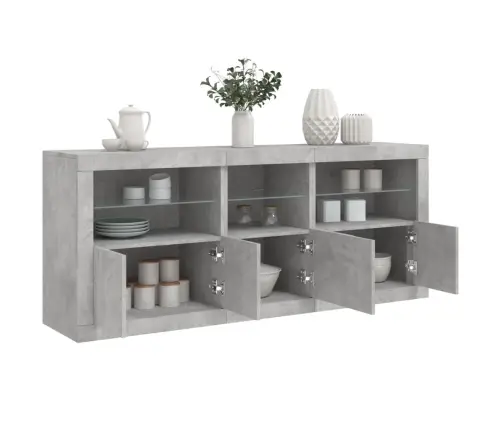 Kumode Ar Led Lampiņām, Betona Pelēka, 162X37X67 Cm Vidaxl