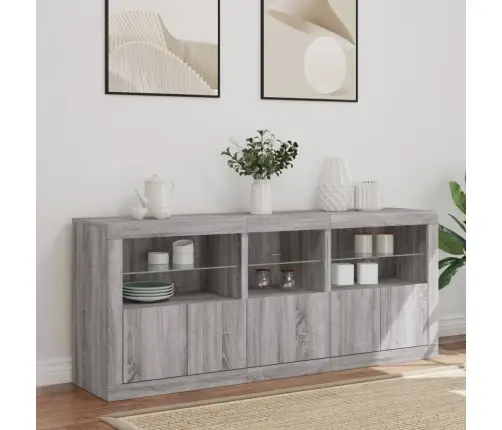 Kumode Ar Led Lampiņām, Pelēka Ozolkoka Krāsa, 162X37X67 Cm Vidaxl