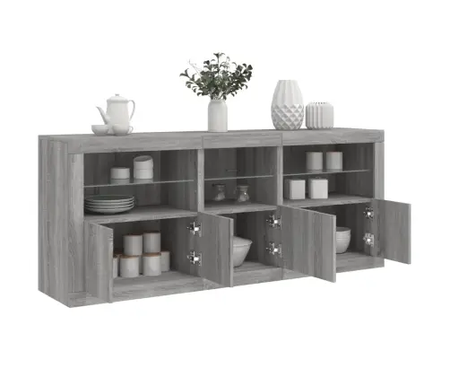 Kumode Ar Led Lampiņām, Pelēka Ozolkoka Krāsa, 162X37X67 Cm Vidaxl