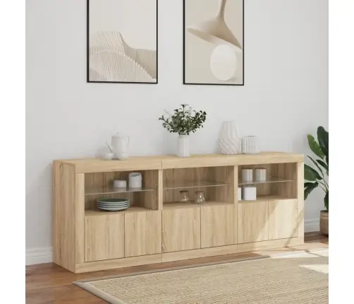 Kumode Ar Led Lampiņām, Ozolkoka Krāsa, 181,5X37X67 Cm Vidaxl