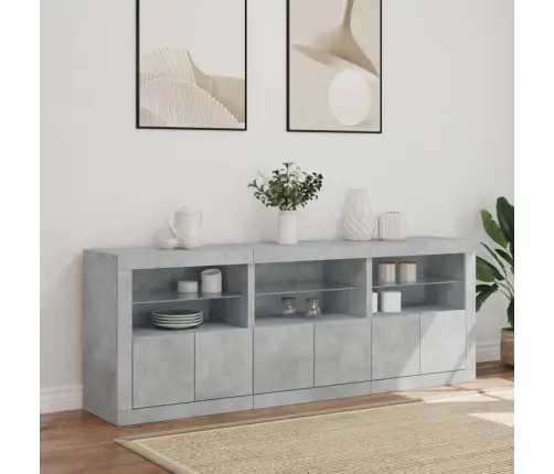 Kumode Ar Led Lampiņām, Betona Pelēka, 181,5X37X67 Cm Vidaxl