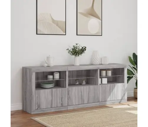 Kumode Ar Led Lampiņām, Pelēka Ozolkoka Krāsa, 181,5X37X67 Cm Vidaxl