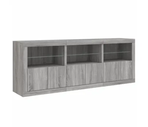 Kumode Ar Led Lampiņām, Pelēka Ozolkoka Krāsa, 181,5X37X67 Cm Vidaxl