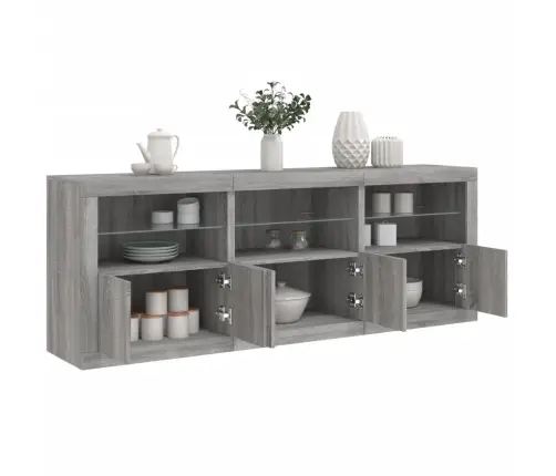 Kumode Ar Led Lampiņām, Pelēka Ozolkoka Krāsa, 181,5X37X67 Cm Vidaxl