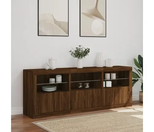 Kumode Ar Led Lampiņām, Brūna Koka Krāsa, 181,5X37X67 Cm Vidaxl