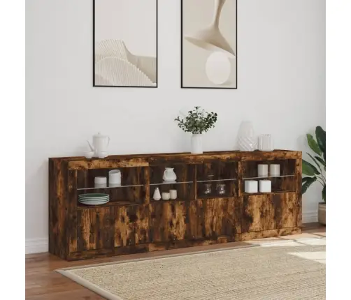 Šoninė Spintelė Su Led Lemputėmis, Dūminio Ąžuolo, 202X37X67Cm