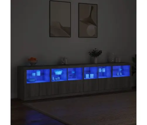 Kumode Ar Led Lampiņām, Pelēka Ozolkoka Krāsa, 283X37X67 Cm Vidaxl Kumode Ar Led Lampiņām, Pelēka Ozolkoka Krāsa, 283X37X67 Cm Vidaxl
