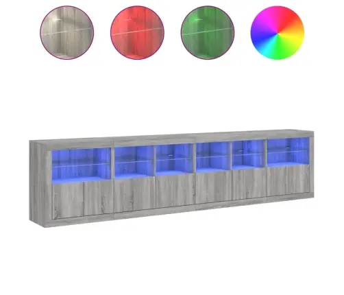 Kumode Ar Led Lampiņām, Pelēka Ozolkoka Krāsa, 283X37X67 Cm Vidaxl Kumode Ar Led Lampiņām, Pelēka Ozolkoka Krāsa, 283X37X67 Cm Vidaxl