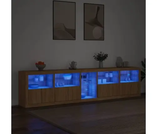 Kumode Ar Led Lampiņām, Ozolkoka Krāsa, 283X37X67 Cm Vidaxl